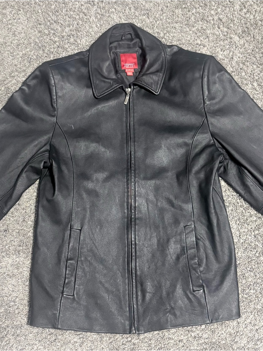 Esprit Black Leather Jacket with Red Label